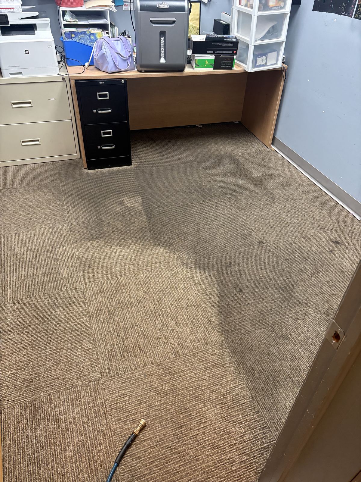 Office carpet in Aventura with traffic stains, before cleaning
